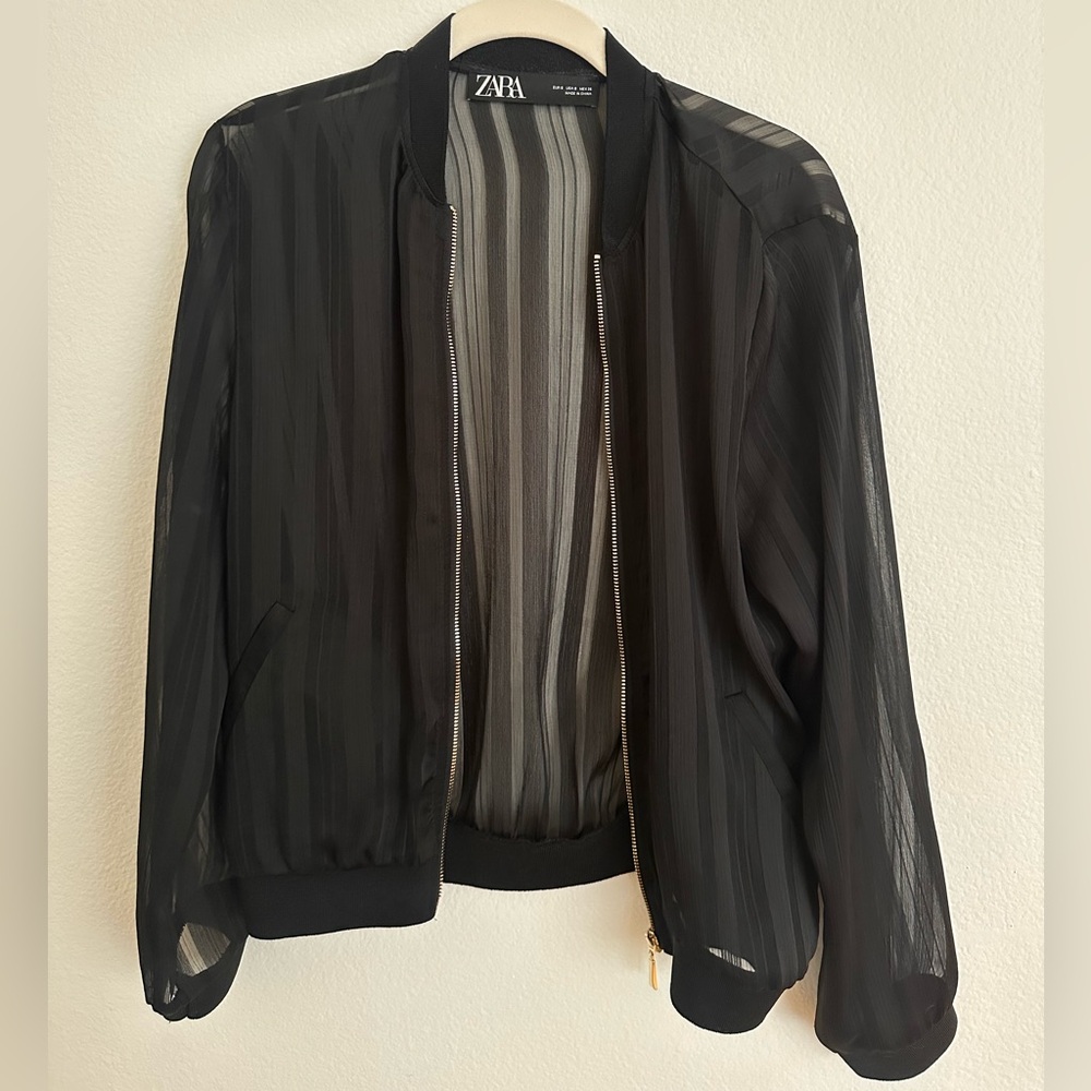 Sheer zip up black blazer